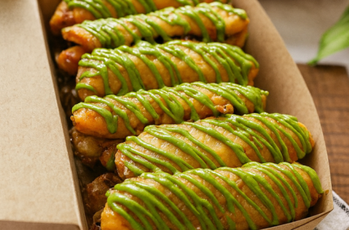 pisang goreng topping matcha